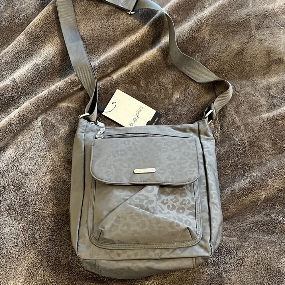 Baggallini Gray Crossbody Leopard Print Bag with Adjustable Strap